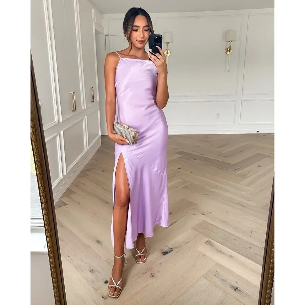 Abercrombie & Fitch Lilac Purple Low Back Gown Maxi Dress New XS Bias Cut Slit